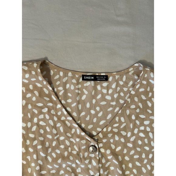 EUC Women's Shein Peasant Dress Khaki Tan‎ White Size Medium - Picture 5 of 13